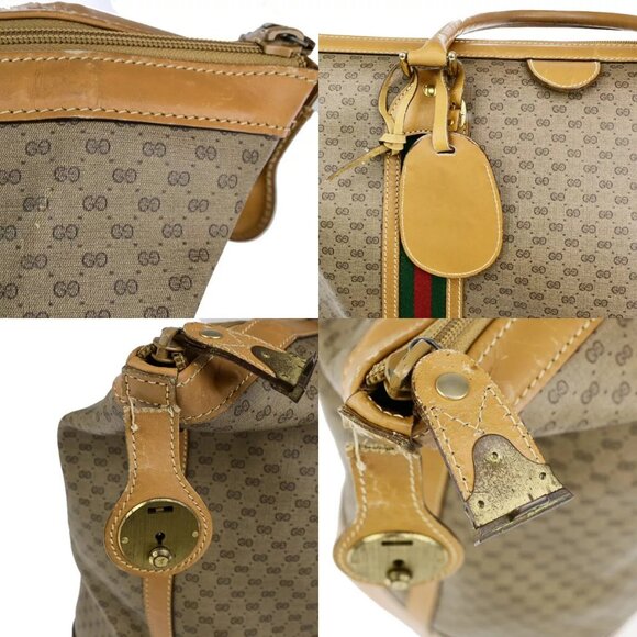 GUCCI Logo Sherry GG Pattern Travel Hand Bag PVC Leather Brown Italy 62YG543 - Picture 9 of 15